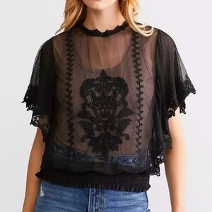 Pastels Black Sheer Lace Blouse